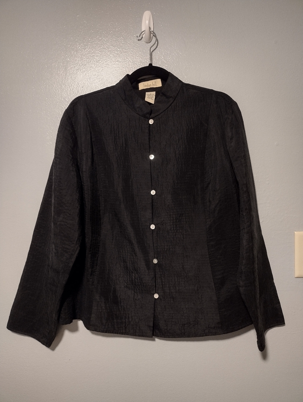Linden Hill black silk mandarin style top/jacket